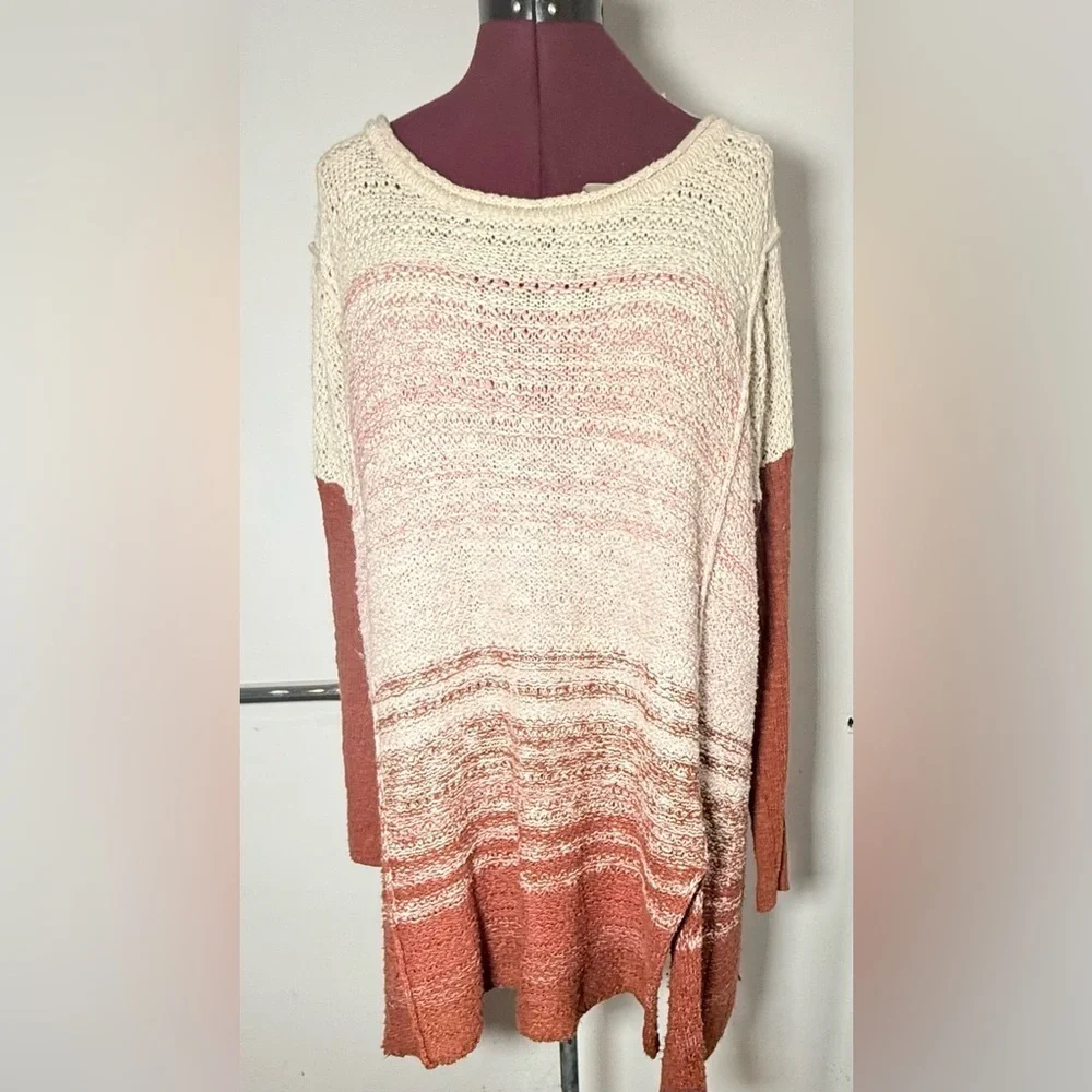 Free People Side Split Pullover Sweater Dress Women's Size M/L Cream Rust